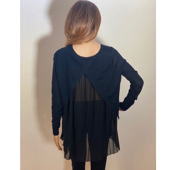 SANDRO PARIS Navy and Black Flowy Sweater Top. Sheer Back. Size 2 - Picture 3 of 6